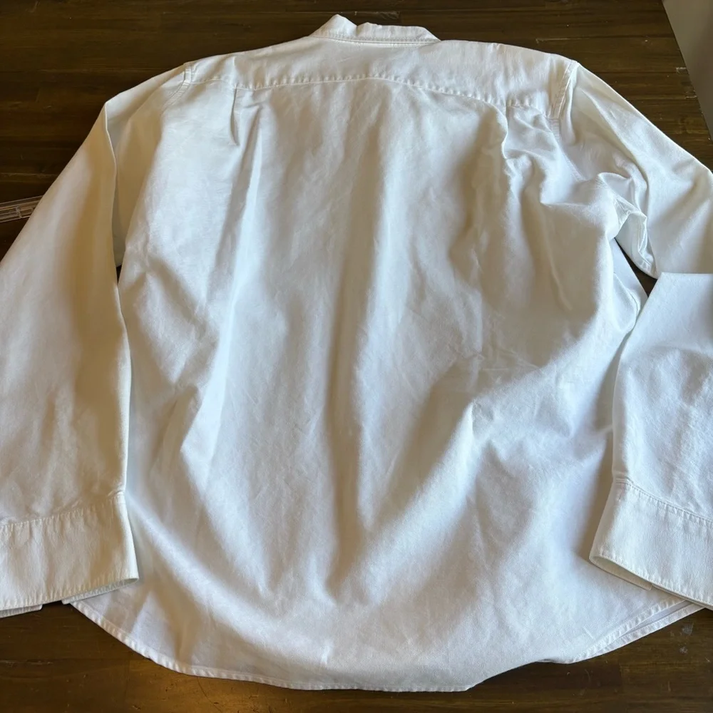 Vintage Disney Store Mickey Chest Logo Long Sleeve Button Down White Cotton Flaw